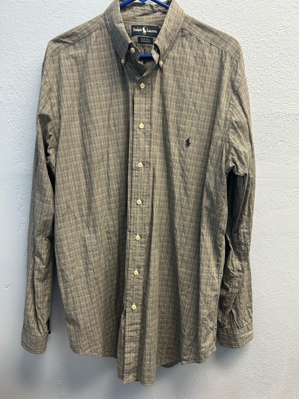 Ralph Lauren Men's Button-Down Plaid Shirt in Gray and Tan